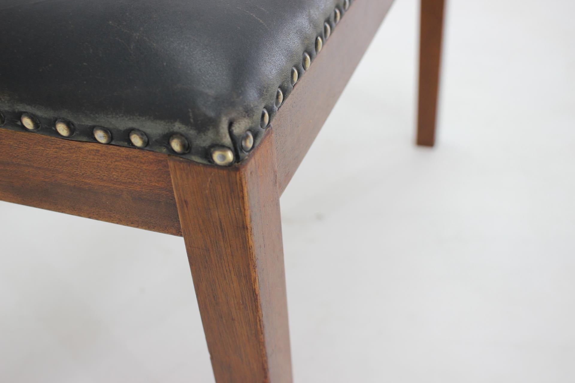 1940s Danish Mahogany Leather Stool For Sale 1