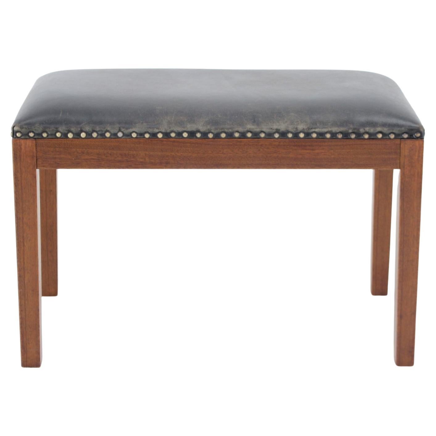 1940s Danish Mahogany Leather Stool For Sale