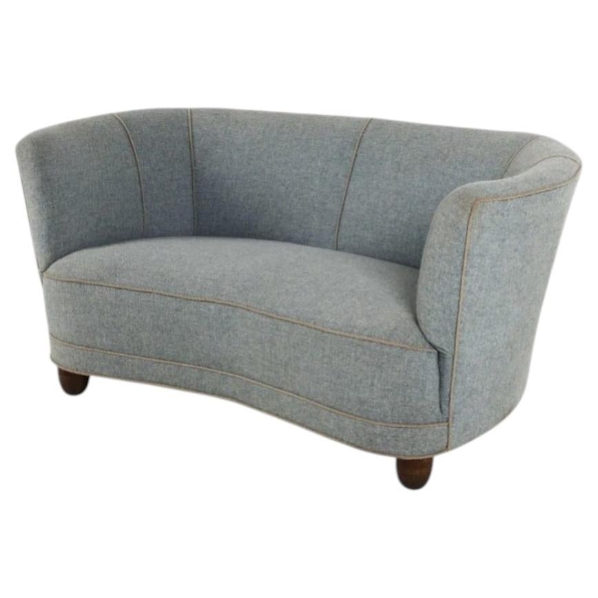 1940s Danish Mid-Century Curved Loveseat