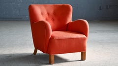 Fauteuil de club danois des années 1940, de style « Mid-Century Modern », en laine rouge