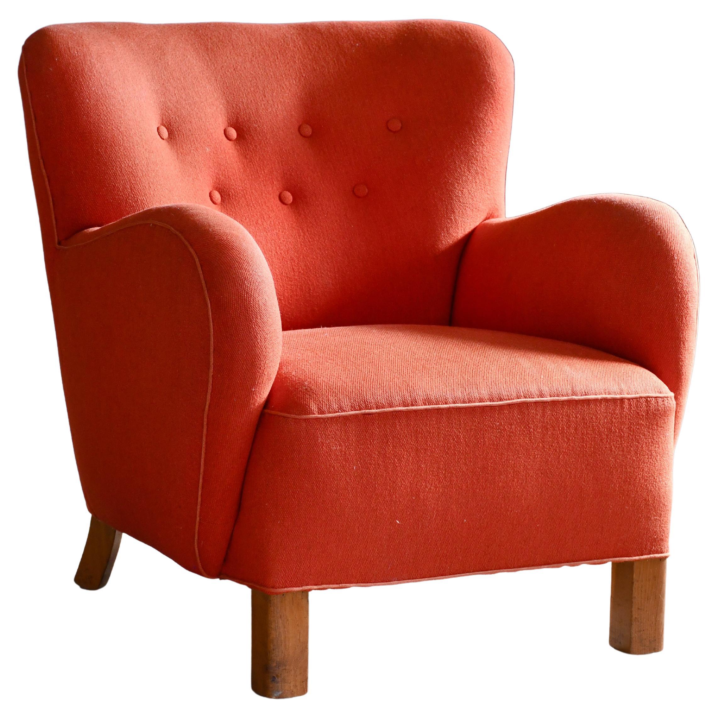 1940s Danish Mid-Century Modern Club Chair in Red Wool