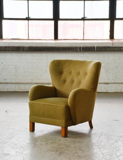 1940s Danish Mid-Century Modern Club or Lounge Chair in Olive Wool
