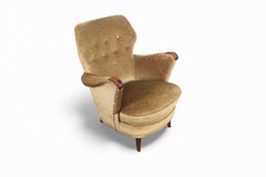 1940s Danish Modern Club Chair in Olive Gold Velvet