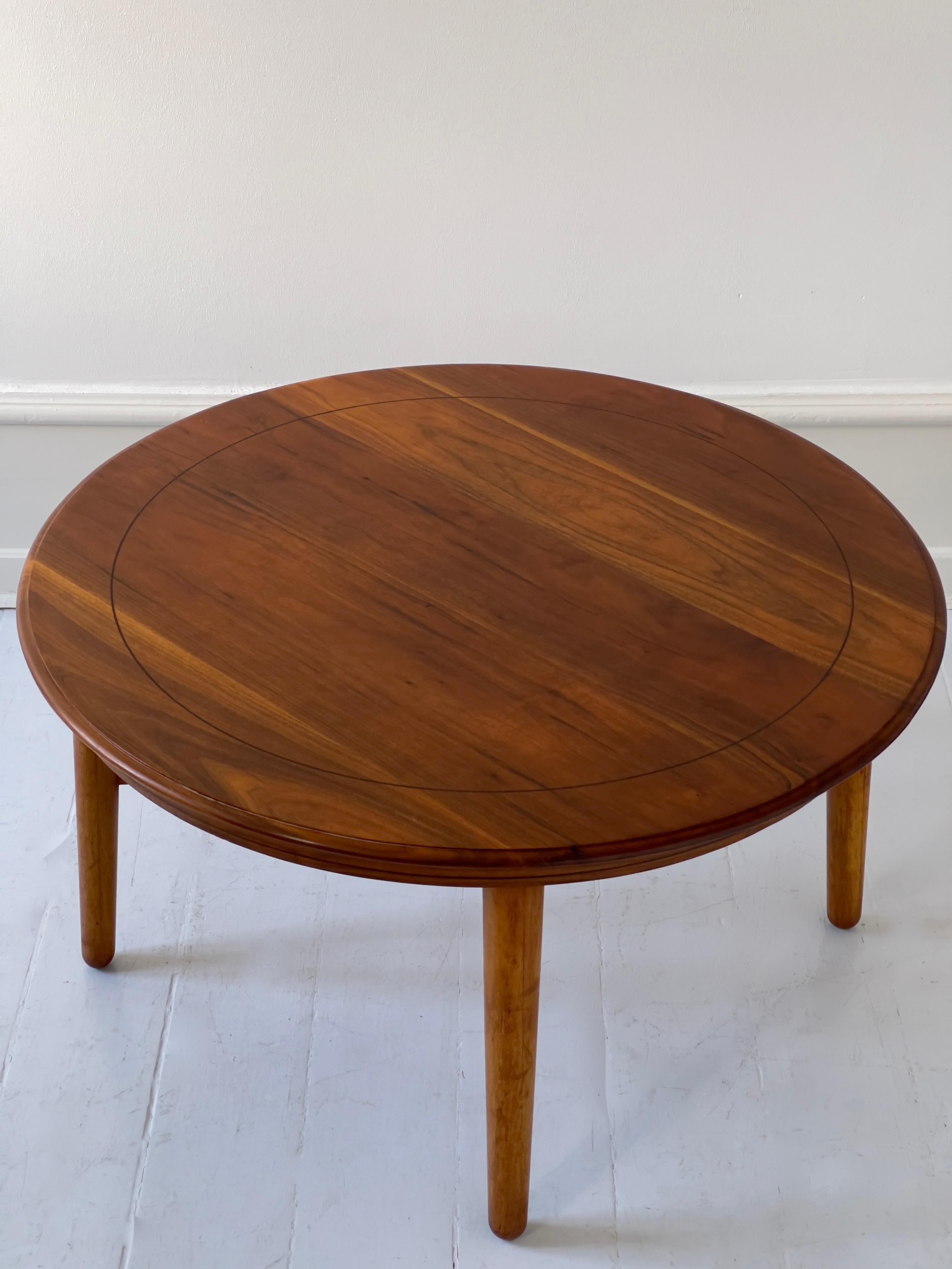 1940s Danish Coffee Table in Solid Nut Wood, Beech with intarsia of dark wood.. For Sale 9
