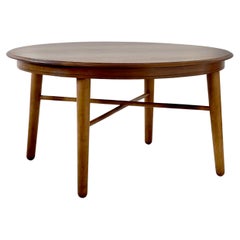 1940s Danish Coffee Table in Solid Nut Wood, Beech with intarsia of dark wood..