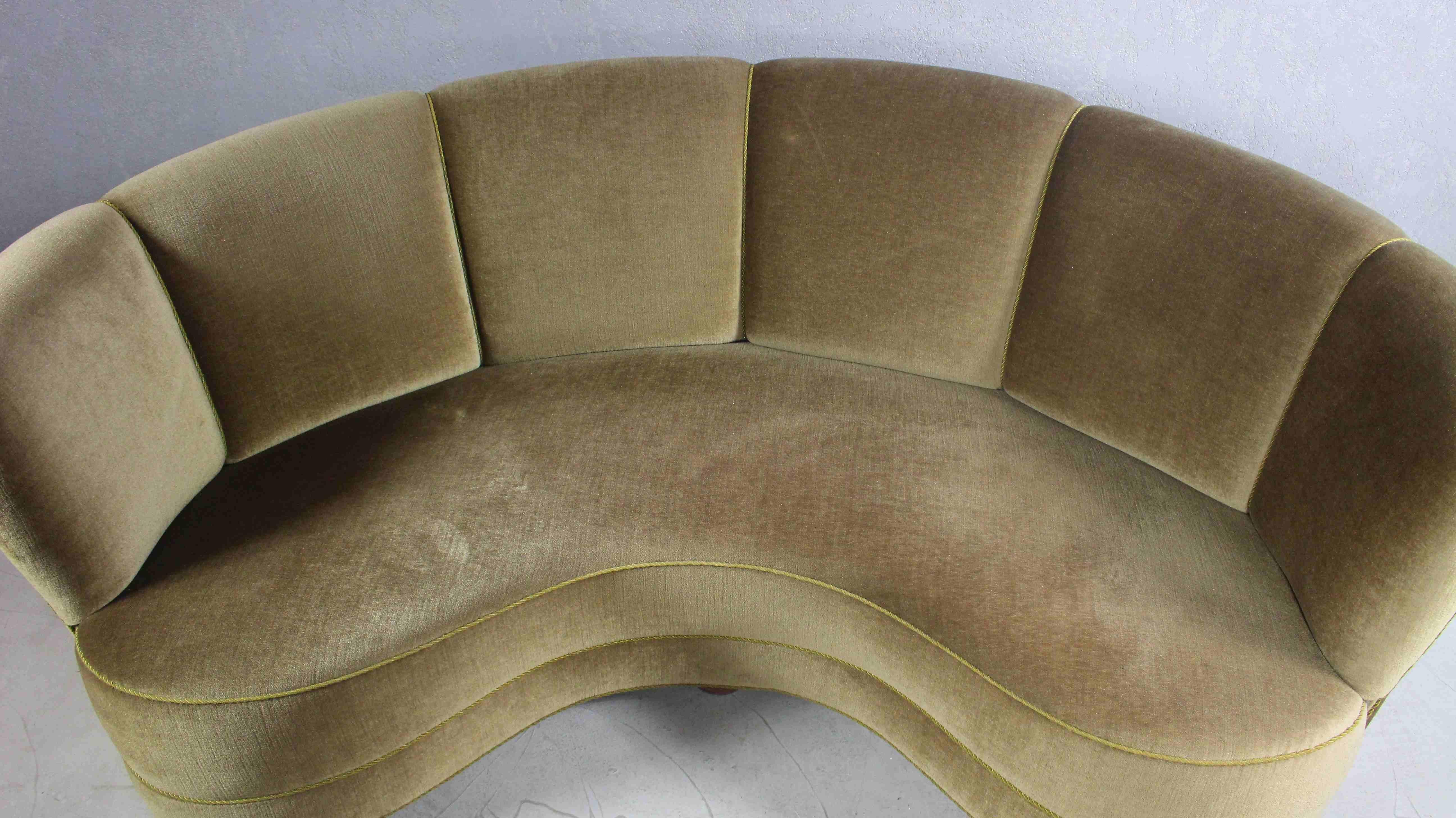 1940s, Danish Modern Curved Velvet Banana Sofa 6