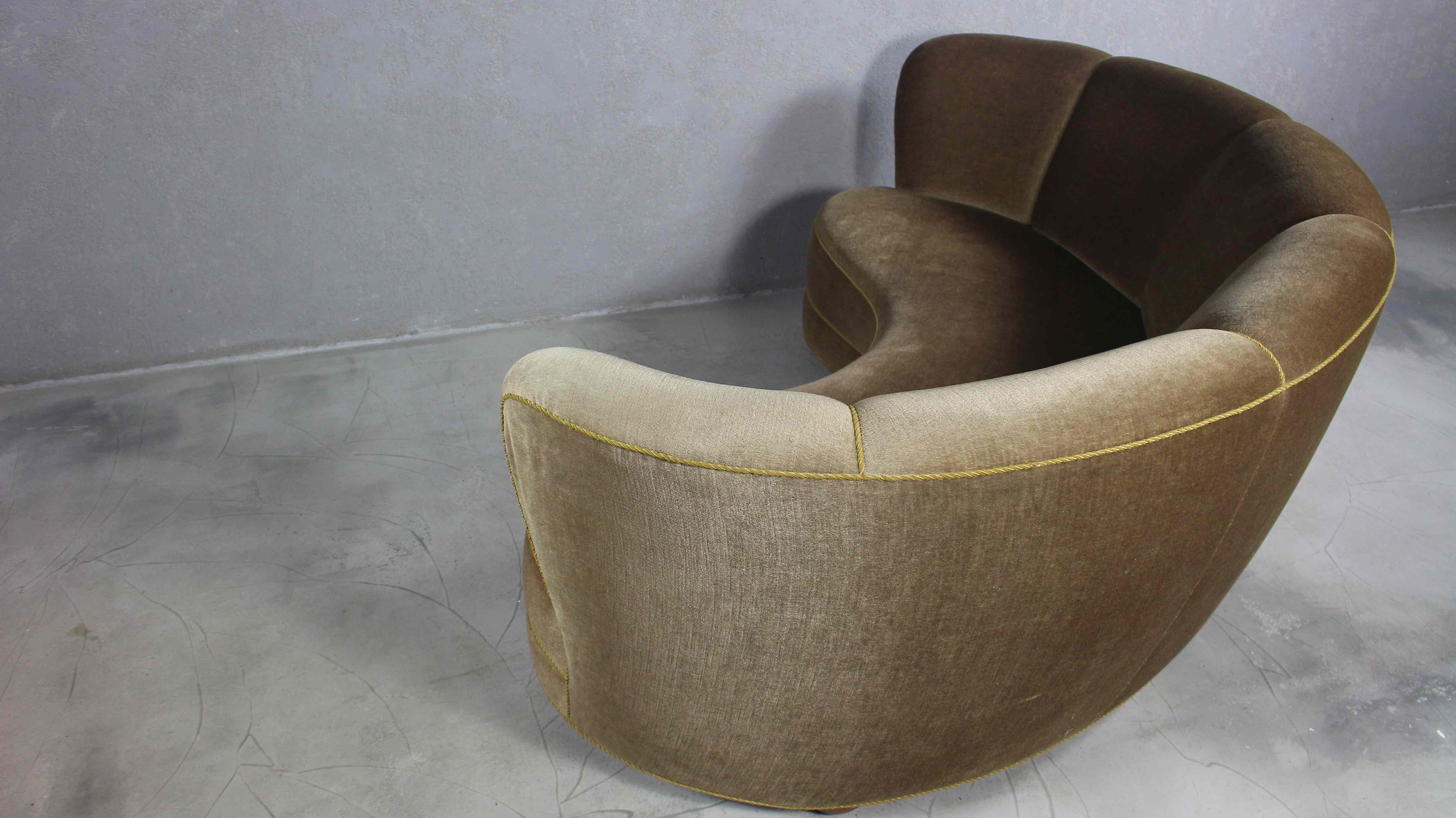 1940s, Danish Modern Curved Velvet Banana Sofa 8