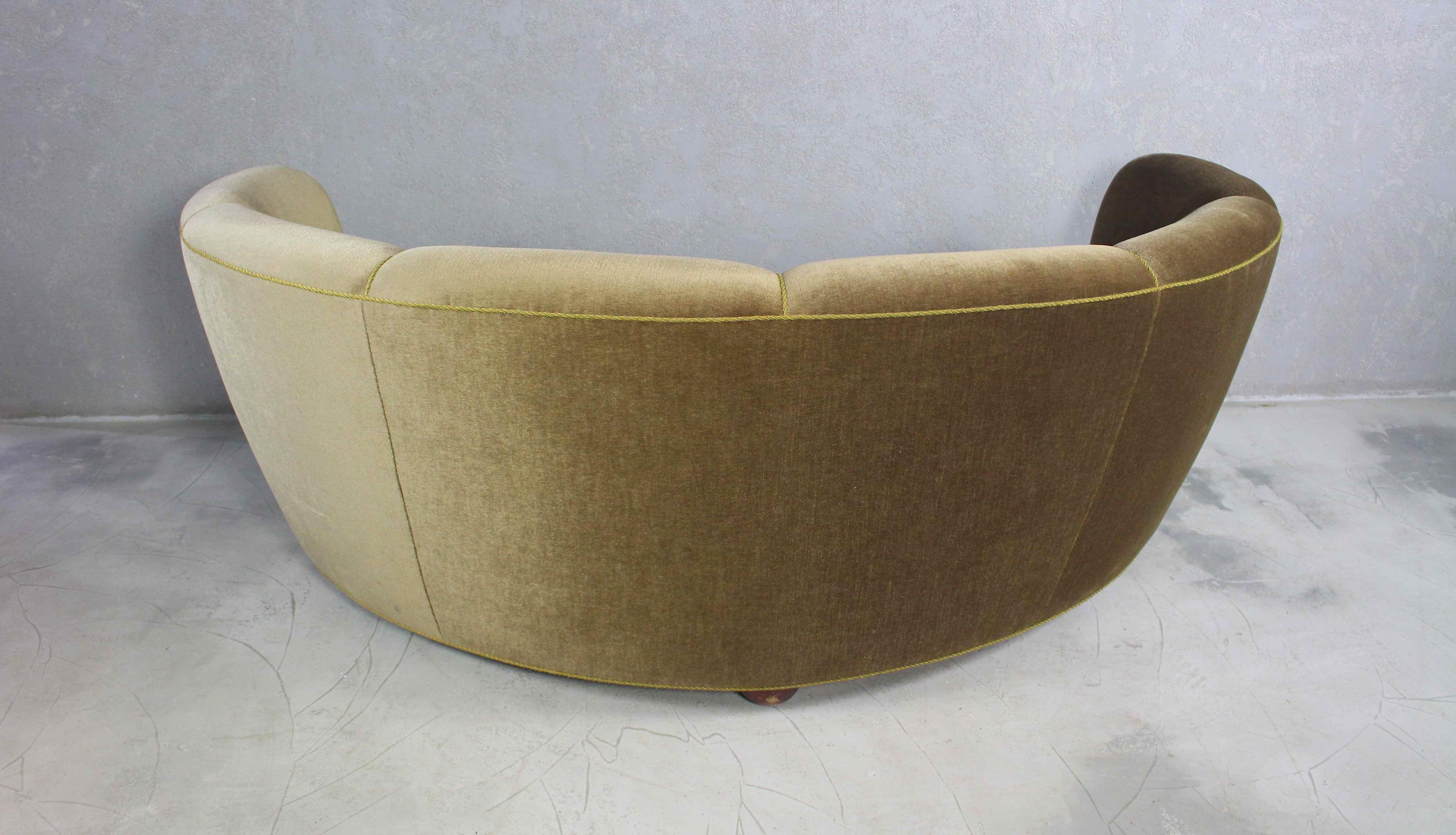 1940s, Danish Modern Curved Velvet Banana Sofa 9