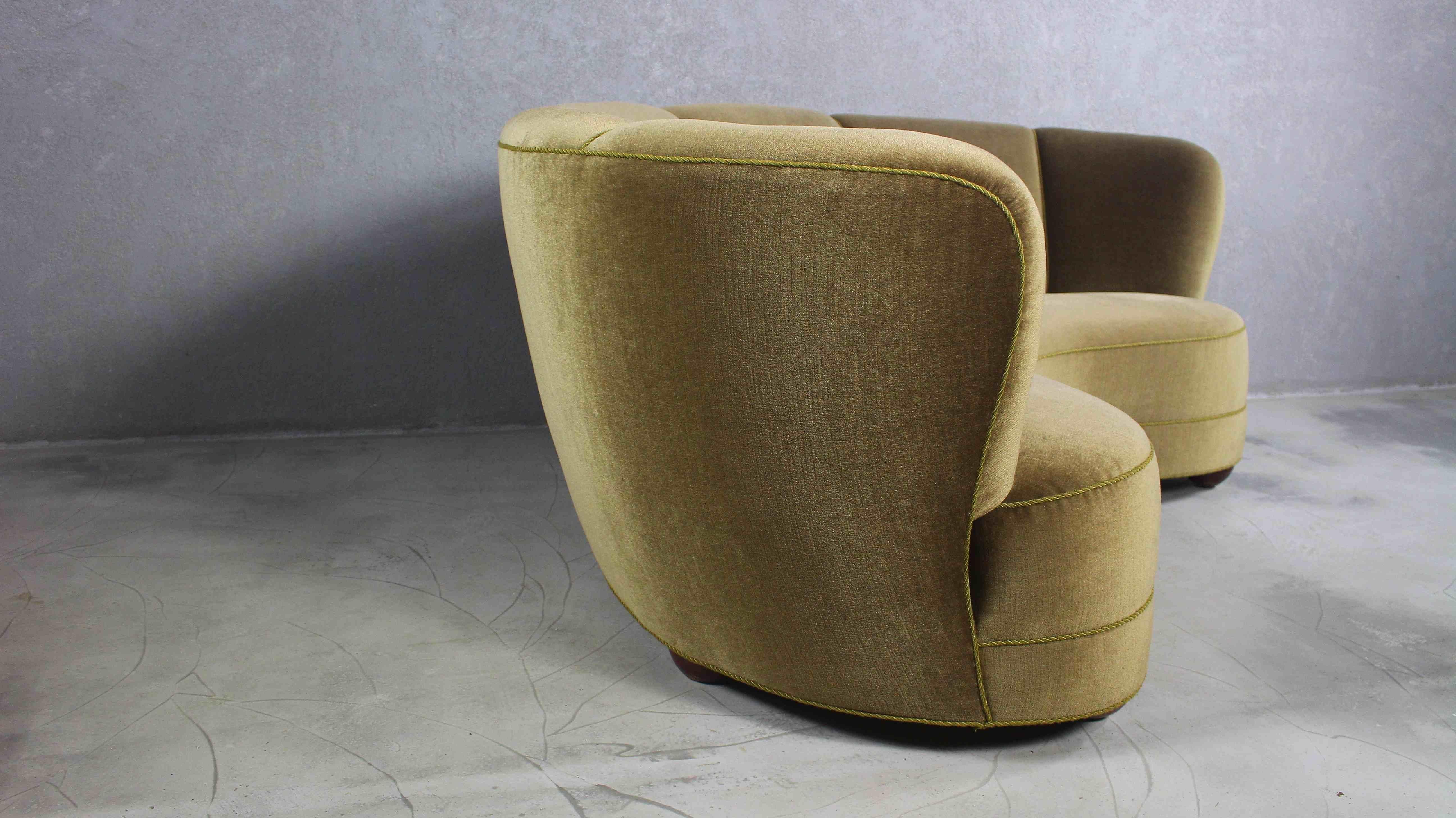 20th Century 1940s, Danish Modern Curved Velvet Banana Sofa