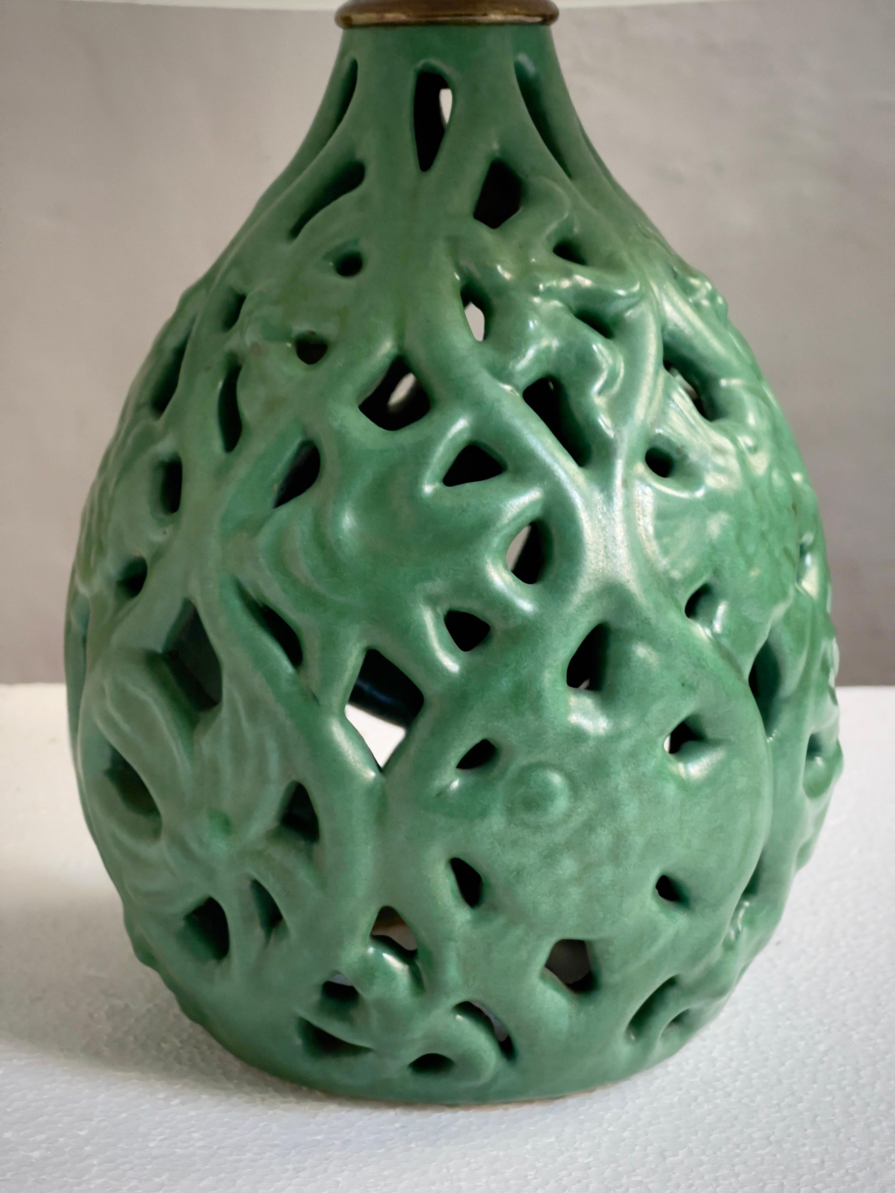 Mid-Century Modern  1940s Danish modern green glazed Ceramic Table Lamp by Michael Andersen For Sale