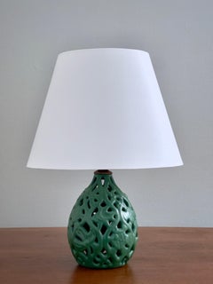 Ceramist Michael Andersen Table Lamp organic motif and green glaze. Denmark 1940