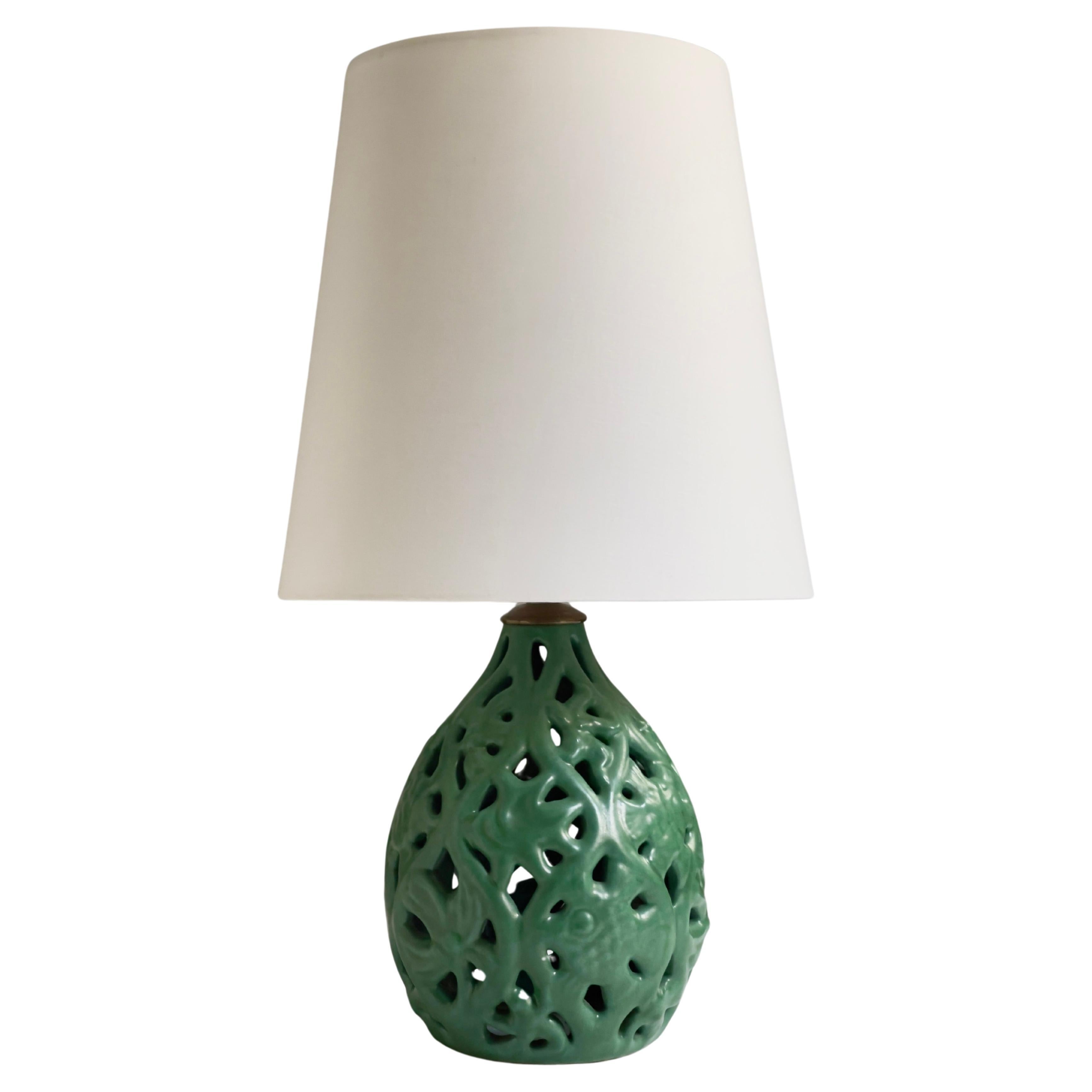  1940s Danish modern green glazed Ceramic Table Lamp by Michael Andersen For Sale