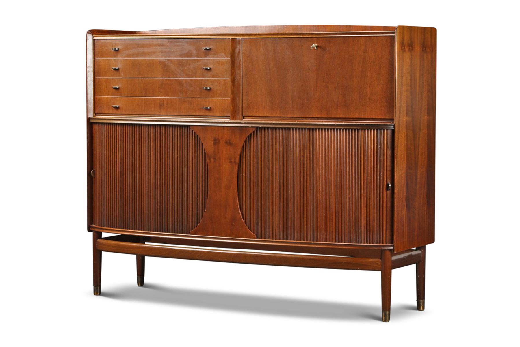 Swedish 1940s Danish Modern High Tambour Sideboard in Elm