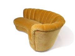 1940s Danish Mohair Sofa with Channel Back and Curved Silhouette