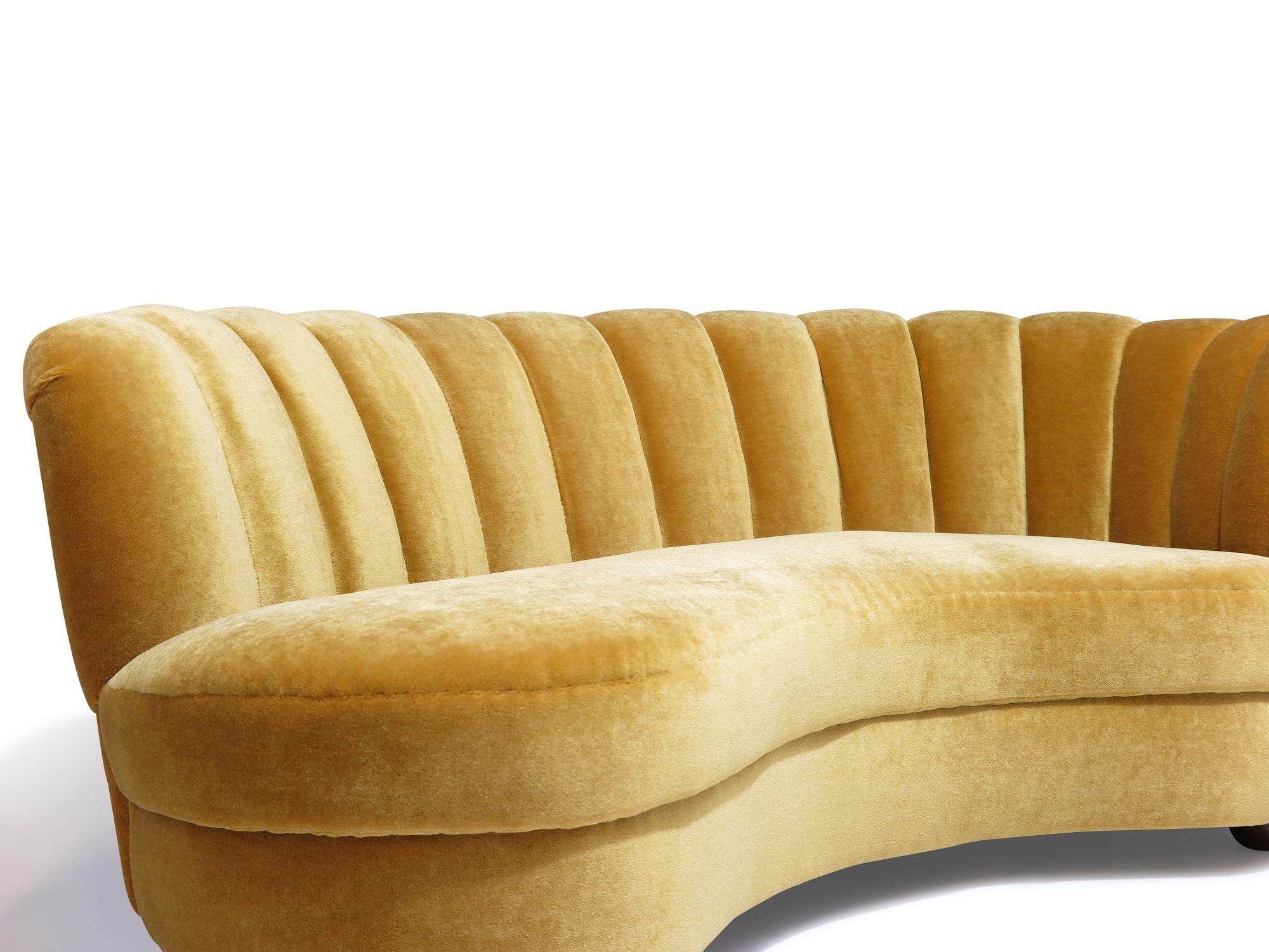 Scandinavian Modern 1940s Danish Mohair Sofa with Channel Back and Curved Silhouette For Sale