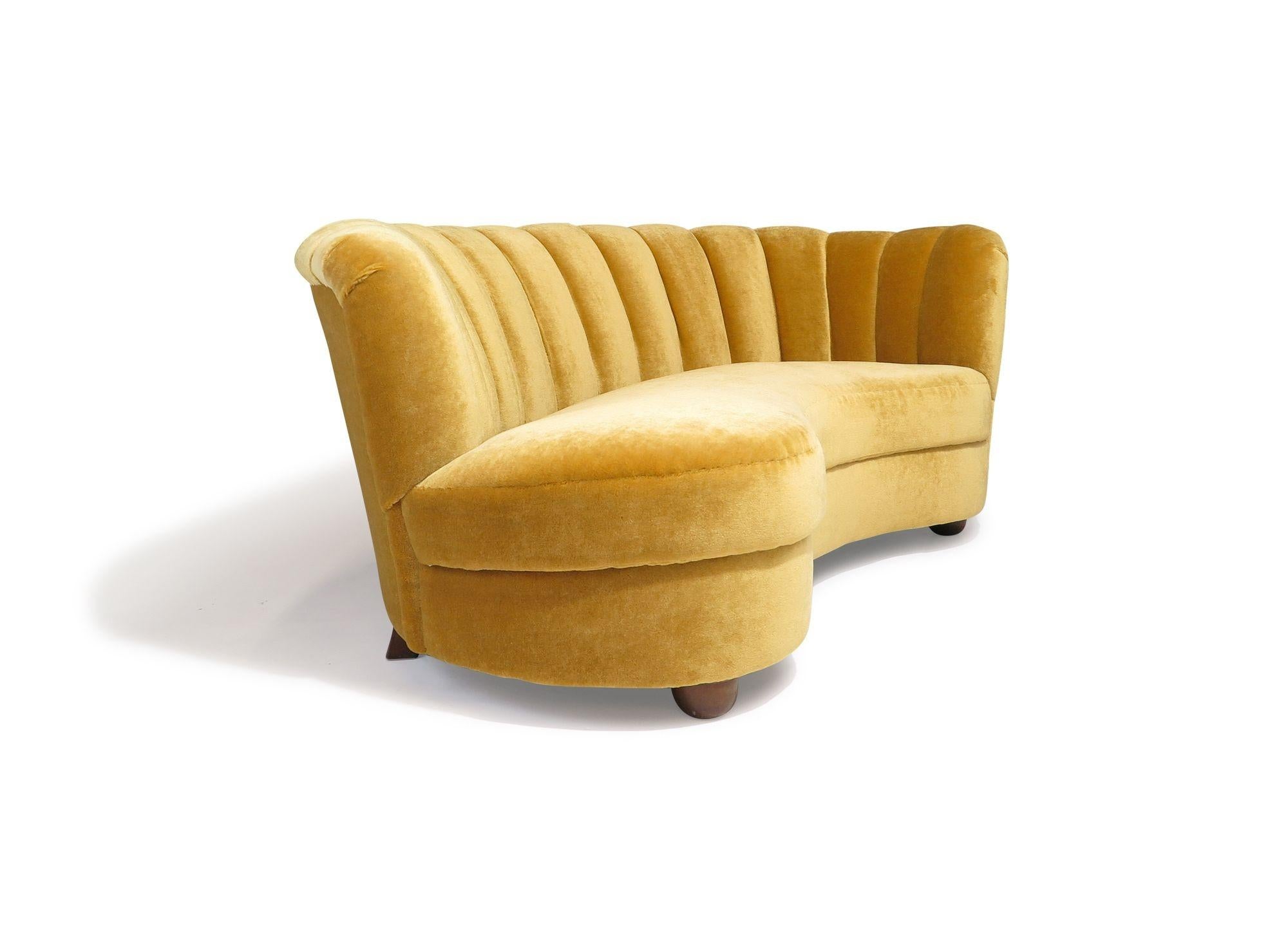 1940s Danish Mohair Sofa with Channel Back and Curved Silhouette For Sale 1