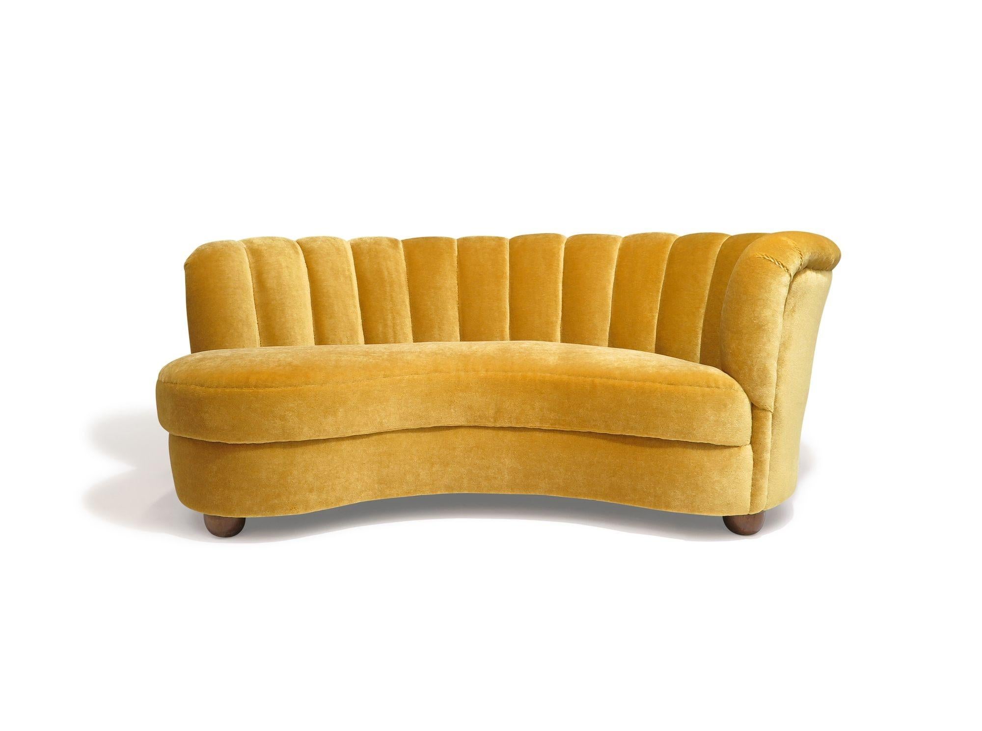 1940s Danish Mohair Sofa with Channel Back and Curved Silhouette For Sale 3