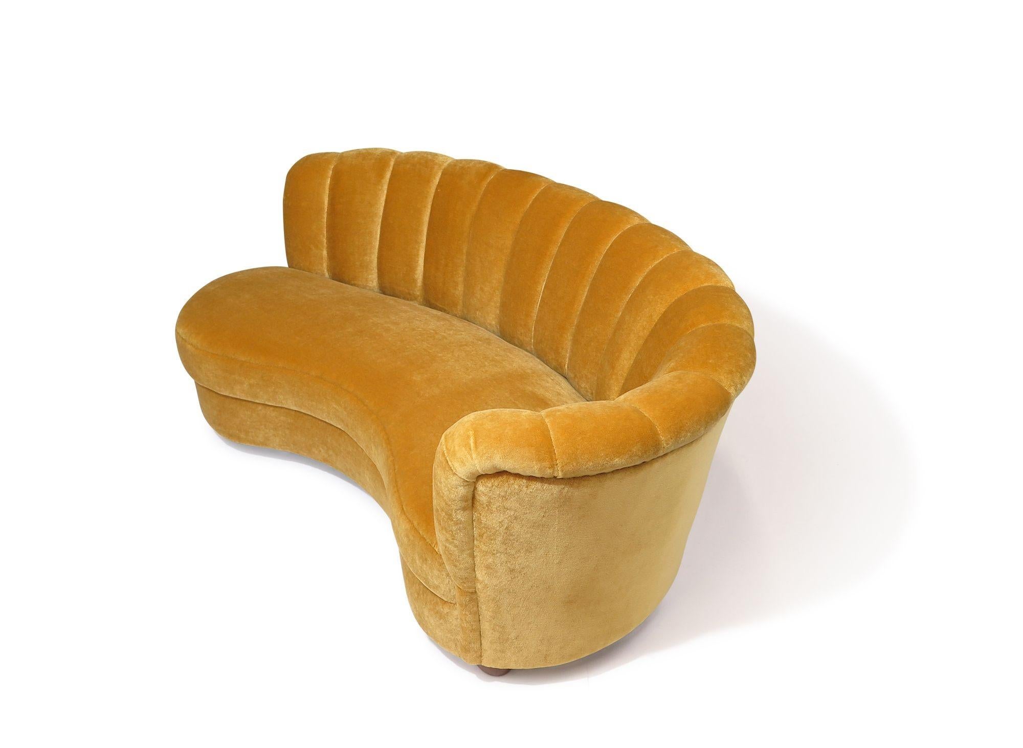 1940s Danish Mohair Sofa with Channel Back and Curved Silhouette For Sale 4