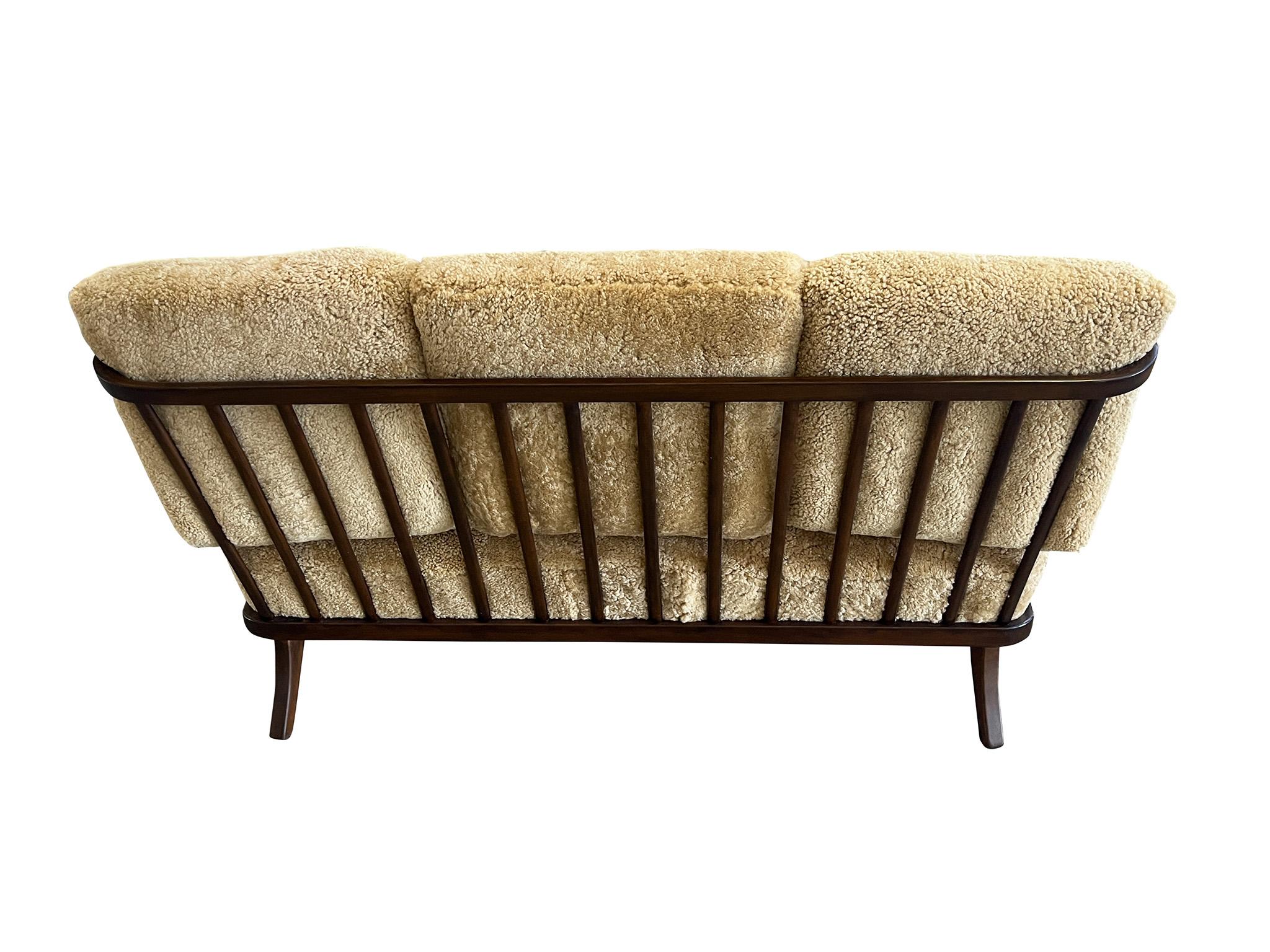 Mid-Century Modern 1940s Danish Settee by Alfred Christensen in Tan Shearling For Sale