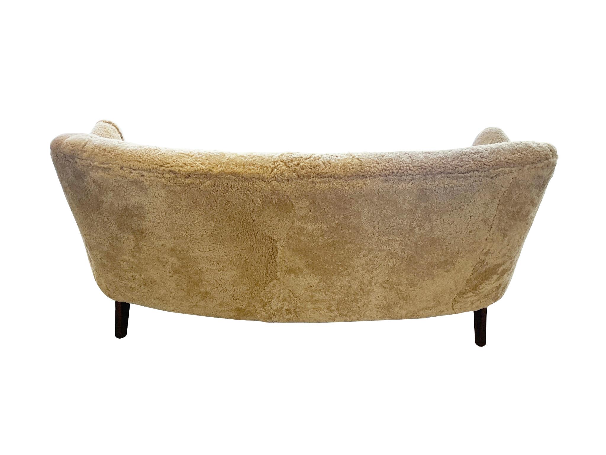 Mid-20th Century 1940s Danish Settee by Ole Wanscher in Tan Shearling