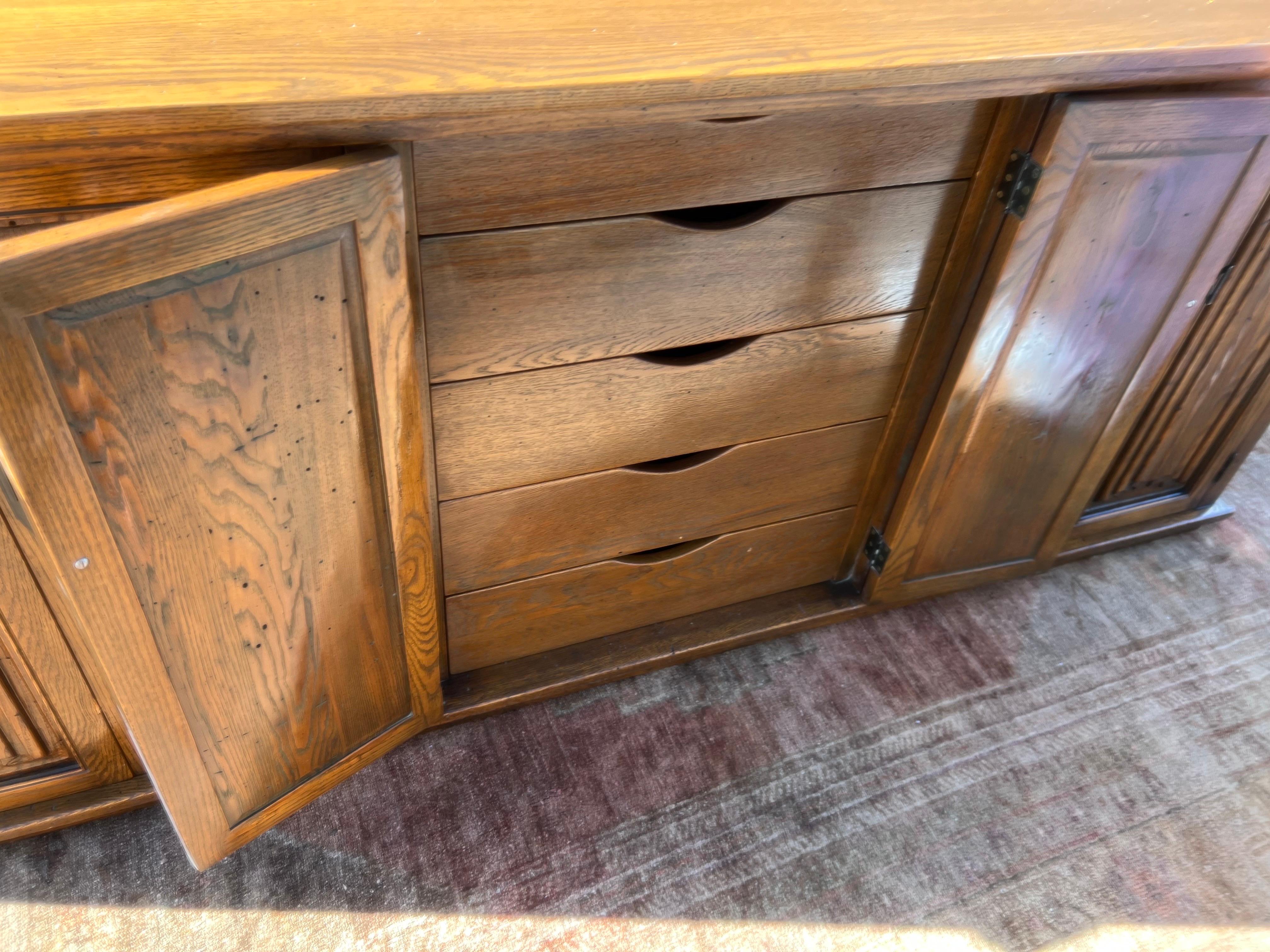 1940s Danish Sideboard With “linen-Folds” Relief Attributed to Henning Kjaernulf In Good Condition In Charleston, SC