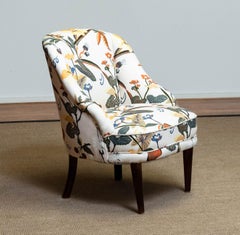 1940s, Danish Slipper Chair Newly Upholstered in Botanical Fabric
