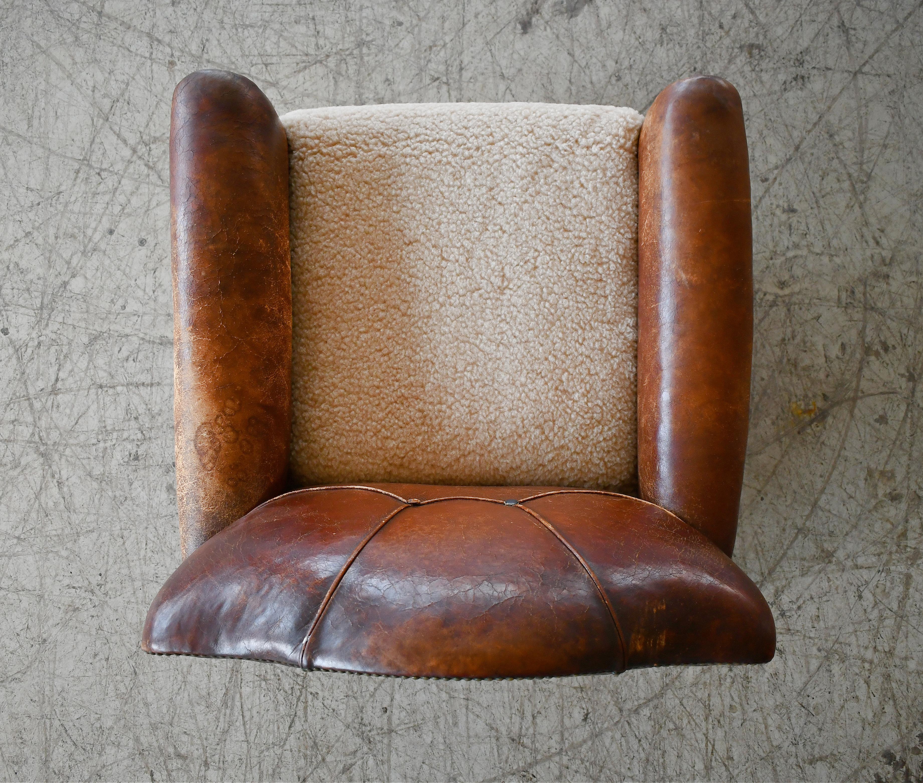 1940s Danish Small Club or Library Chair in Brown Leather For Sale 6