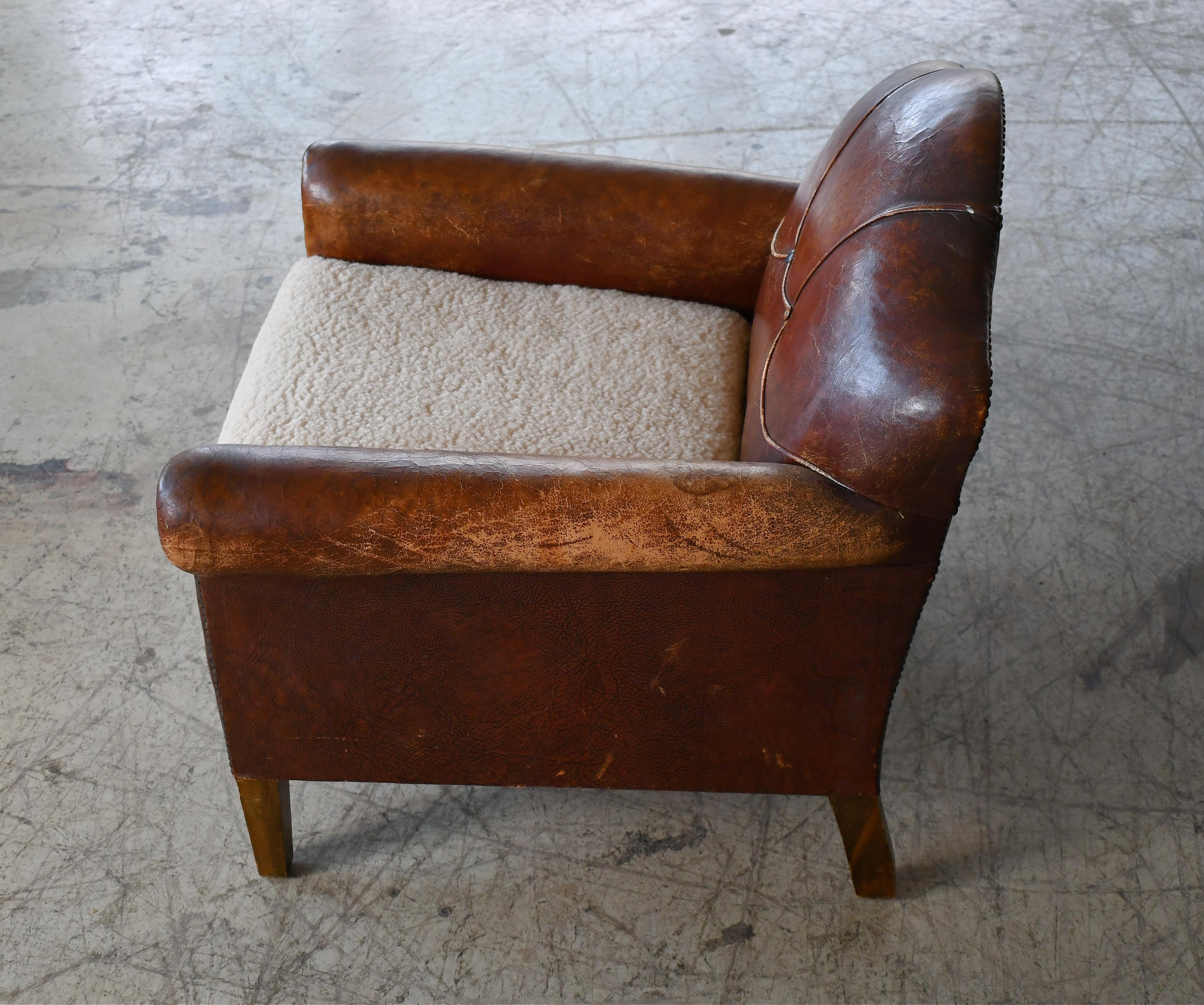 1940s Danish Small Club or Library Chair in Brown Leather For Sale 7