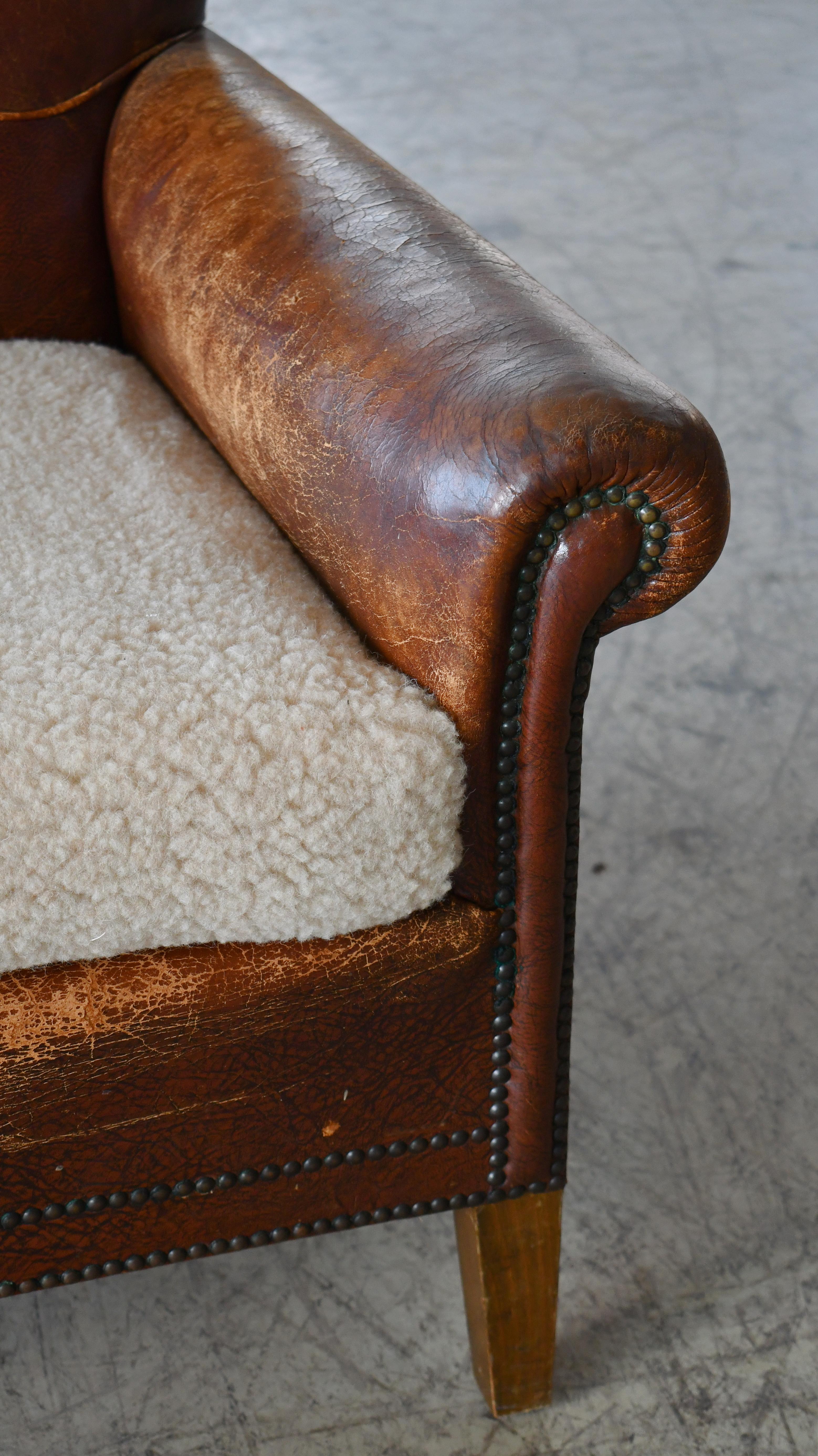 Mid-Century Modern 1940s Danish Small Club or Library Chair in Brown Leather For Sale