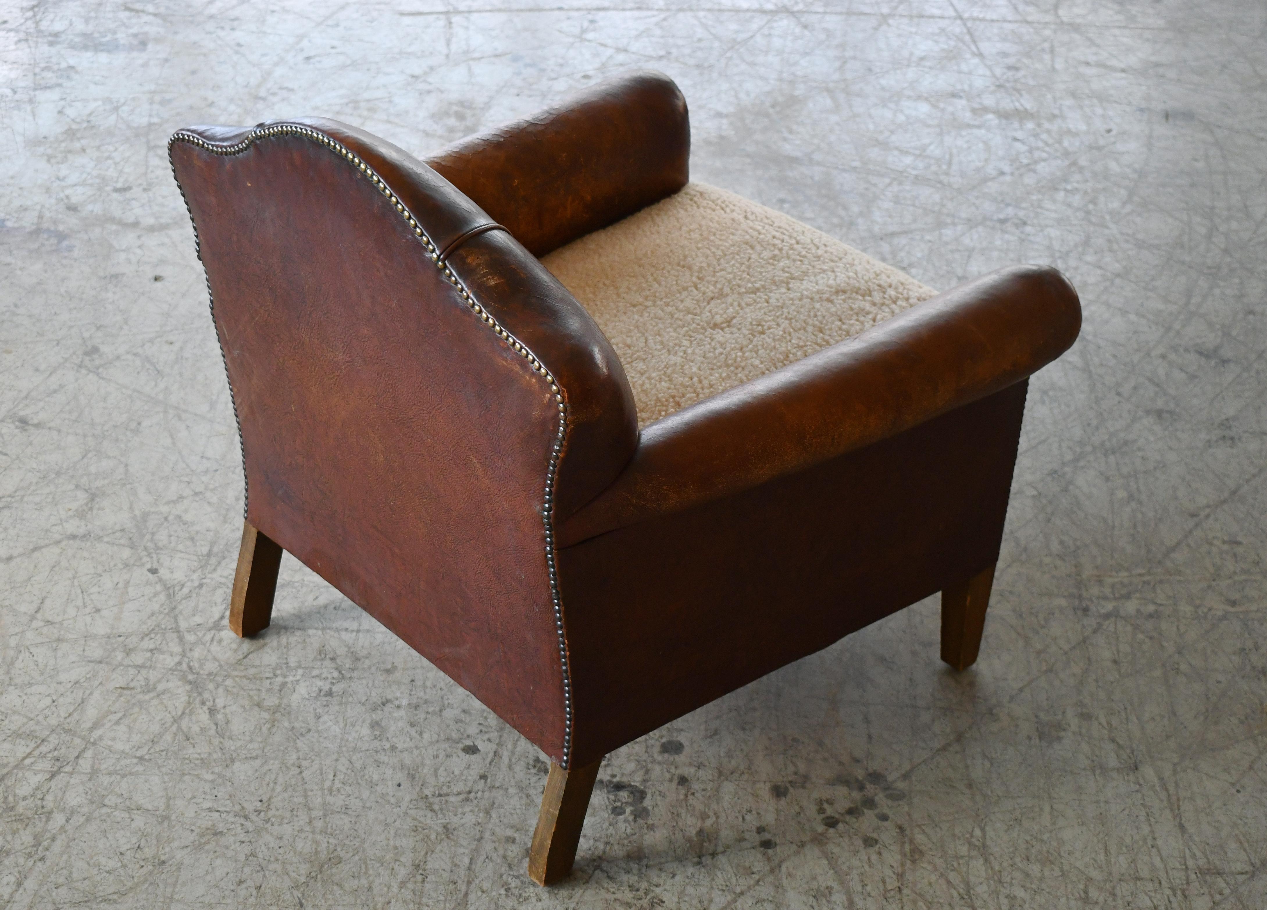Mid-20th Century 1940s Danish Small Club or Library Chair in Brown Leather For Sale