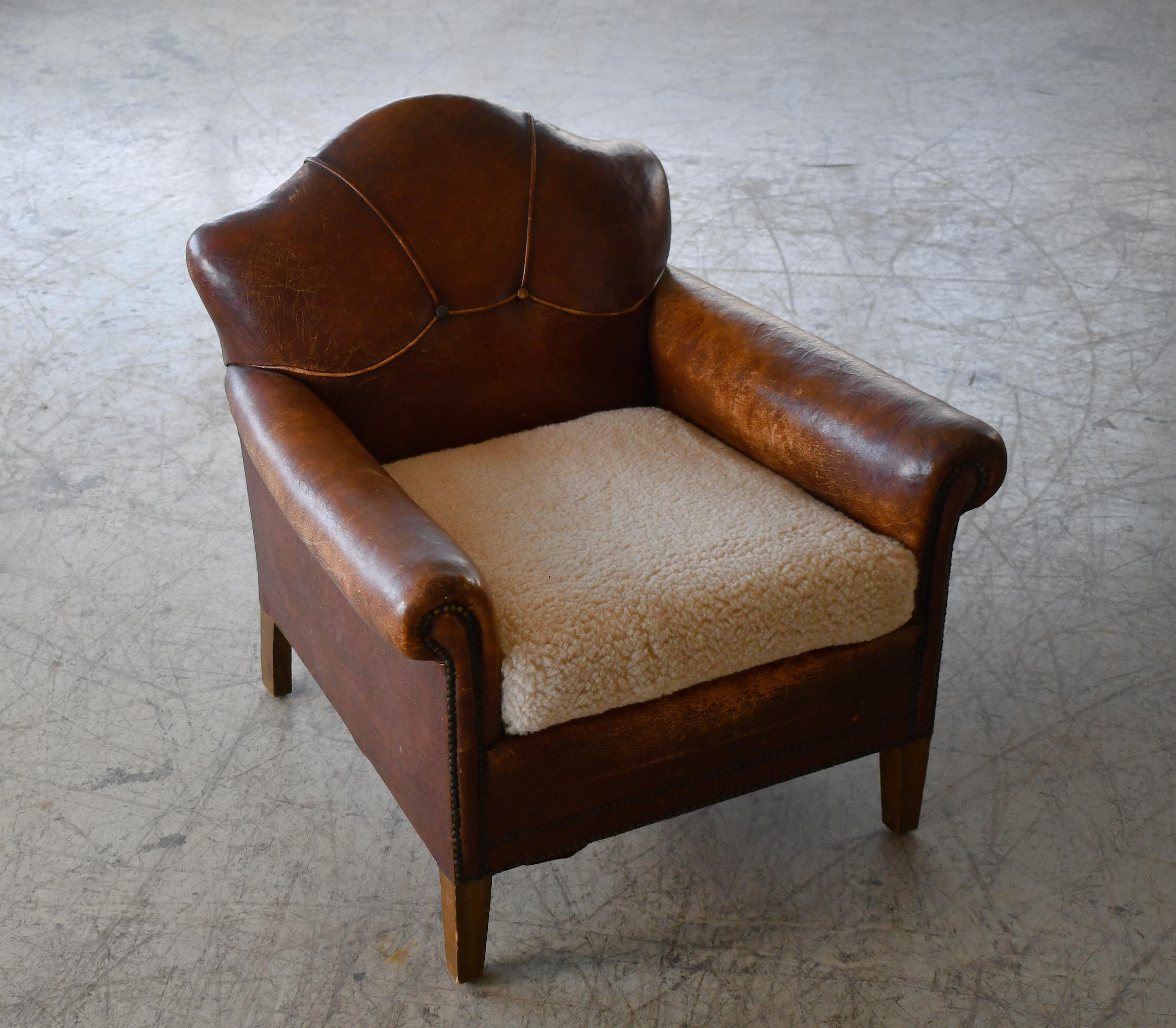 1940s Danish Small Club or Library Chair in Brown Leather 2