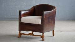 1940s Danish Small Club or Library Chair in Leather with Carved Legs