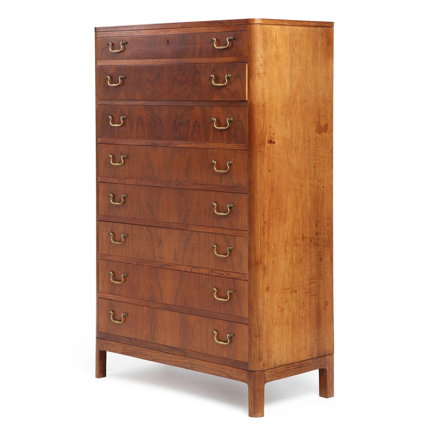Patinated 1940s Danish Tall Rosewood Chest of Drawers by Ole Wanscher for A.J. Iversen