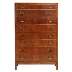 1940s Danish Tall Rosewood Chest of Drawers by Ole Wanscher for A.J. Iversen