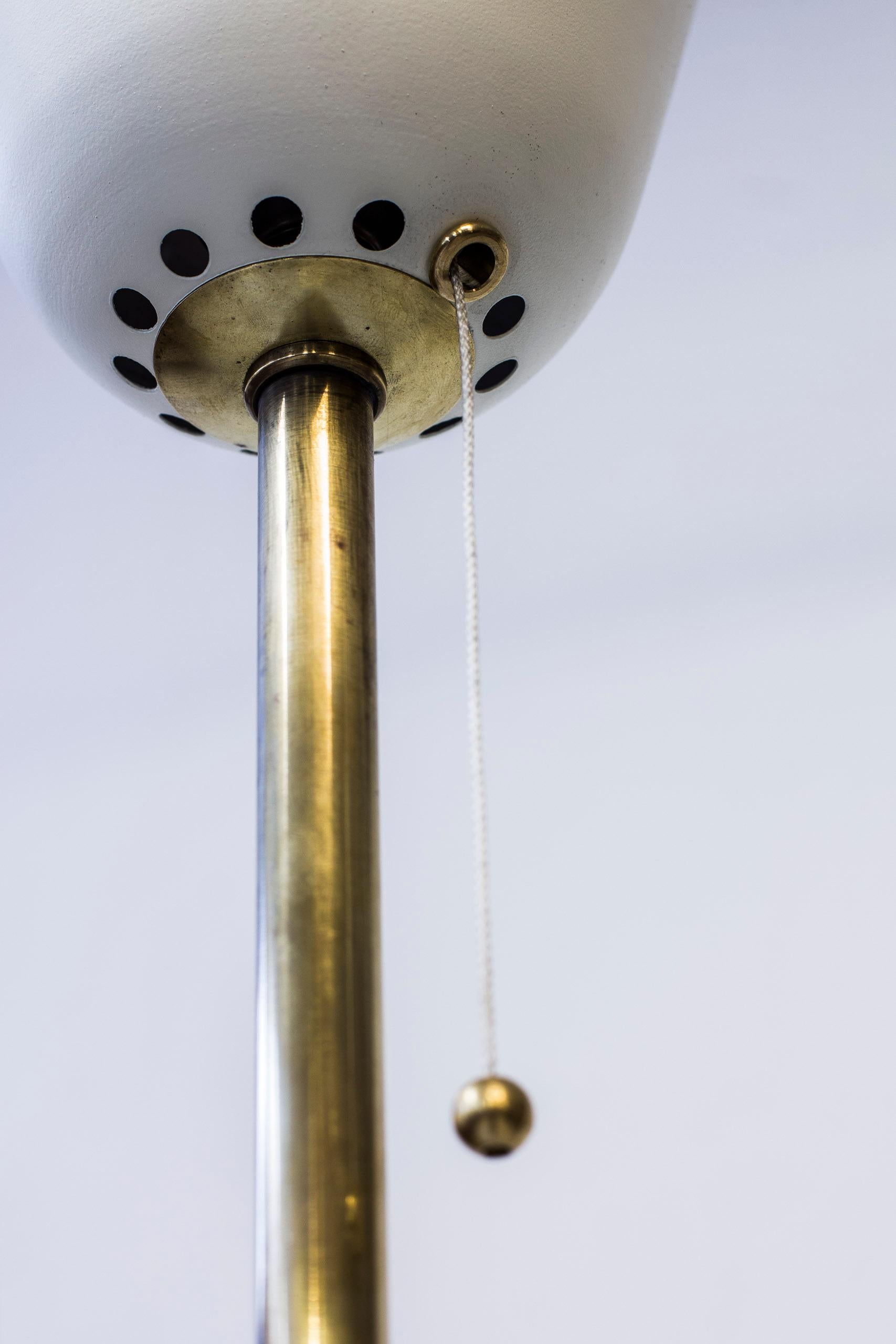 Swedish 1940s Danish Uplight Floor Lamp in Brass and Lacquered Metal
