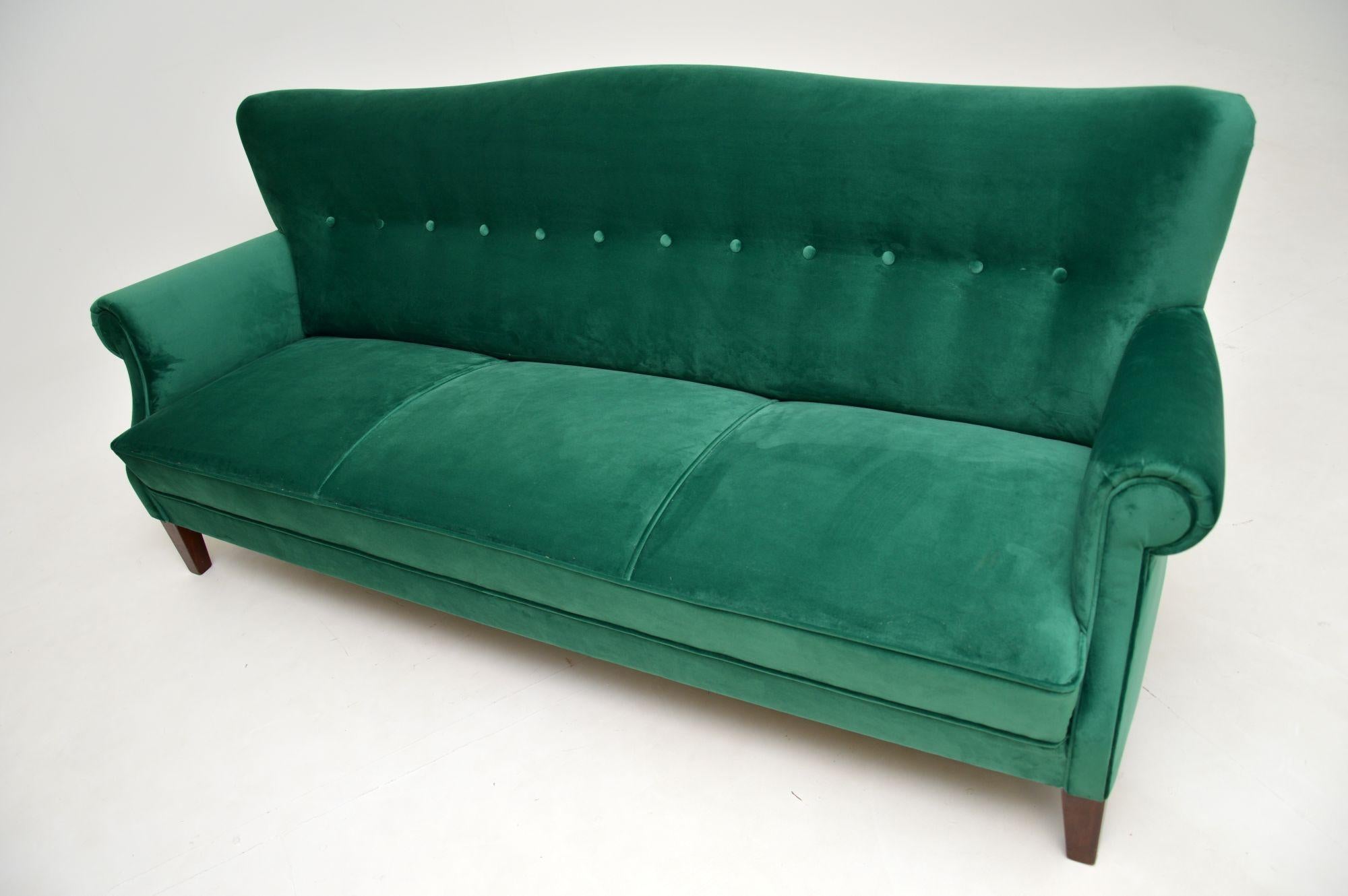 Velvet 1940's Danish Vintage Re-Upholstered Sofa
