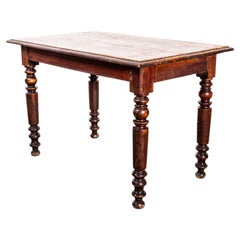 1940's Dark Oak Bobbin Leg Scrubbed Top Dining Table