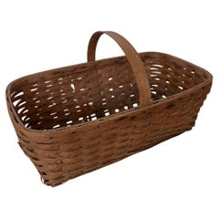 1940s Day Basket Co. Cesta larga de mercado tejida a mano en roble blanco con asa estampada