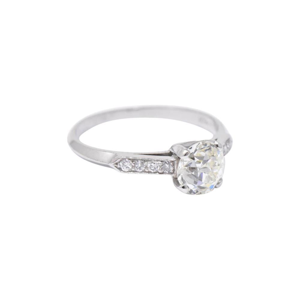 Women's or Men's Retro 1.49 CTW Diamond Platinum Engagement Ring GIA Circa 1940's