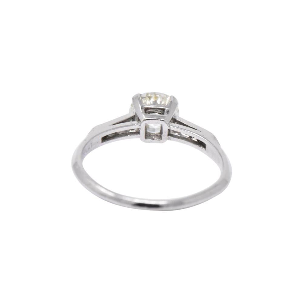 Retro 1.49 CTW Diamond Platinum Engagement Ring GIA Circa 1940's 1