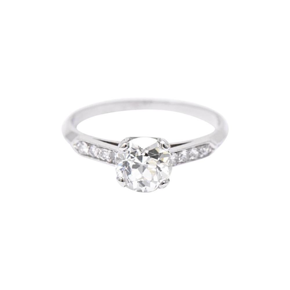 Retro 1.49 CTW Diamond Platinum Engagement Ring GIA Circa 1940's 2