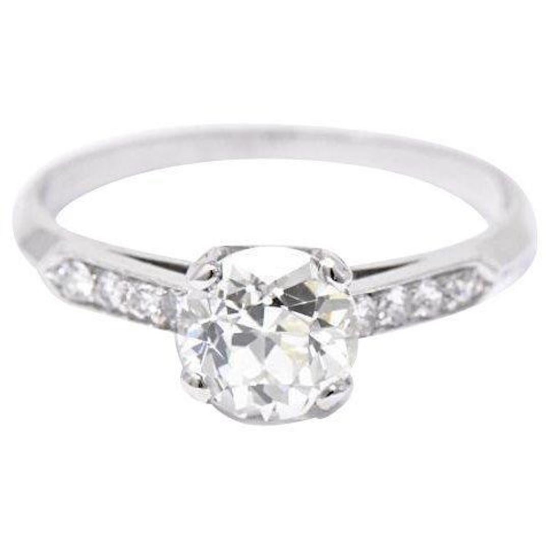 Retro 1.49 CTW Diamond Platinum Engagement Ring GIA Circa 1940's