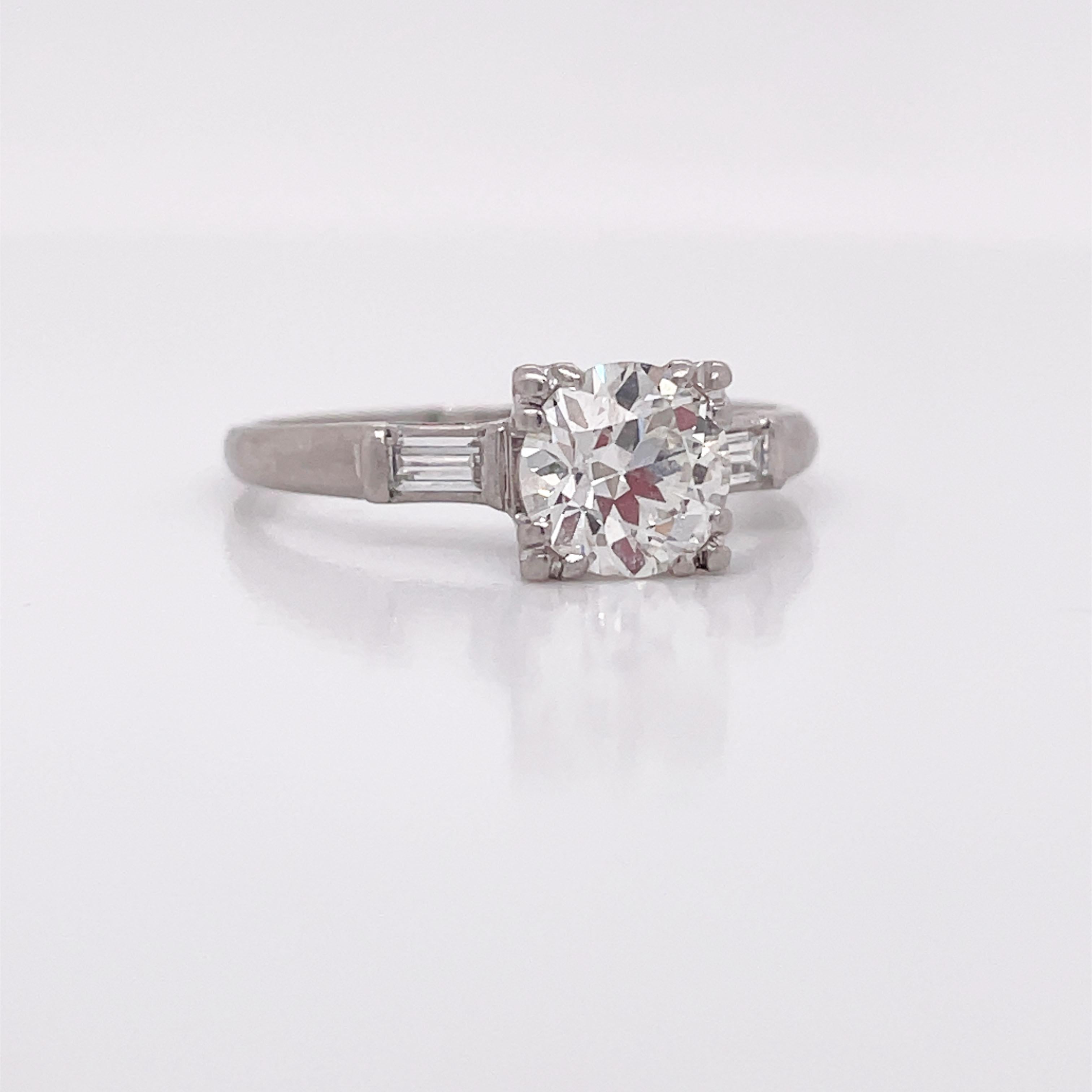 Art Deco 1940s Deco Platinum Diamond Engagement Ring For Sale