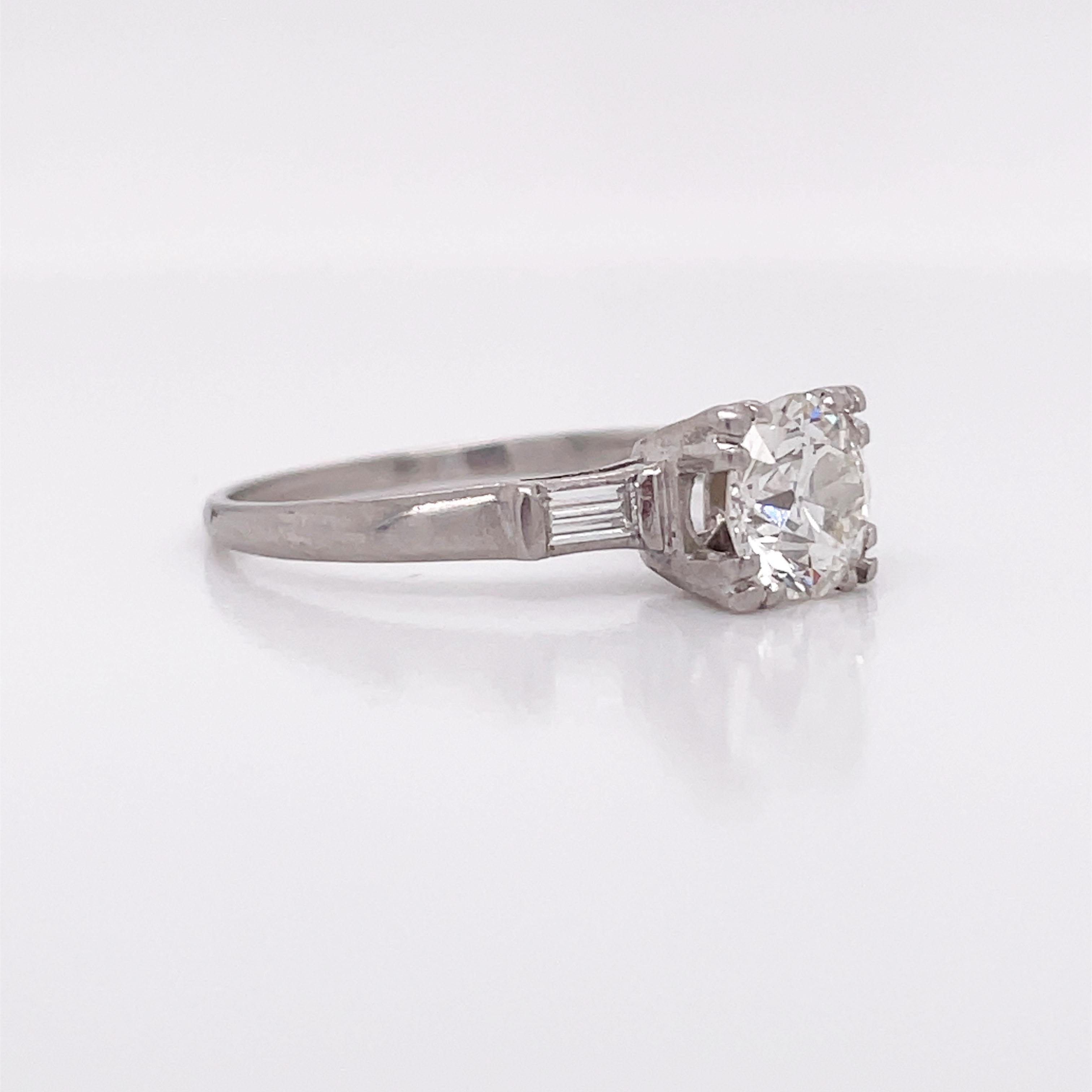 Old European Cut 1940s Deco Platinum Diamond Engagement Ring For Sale