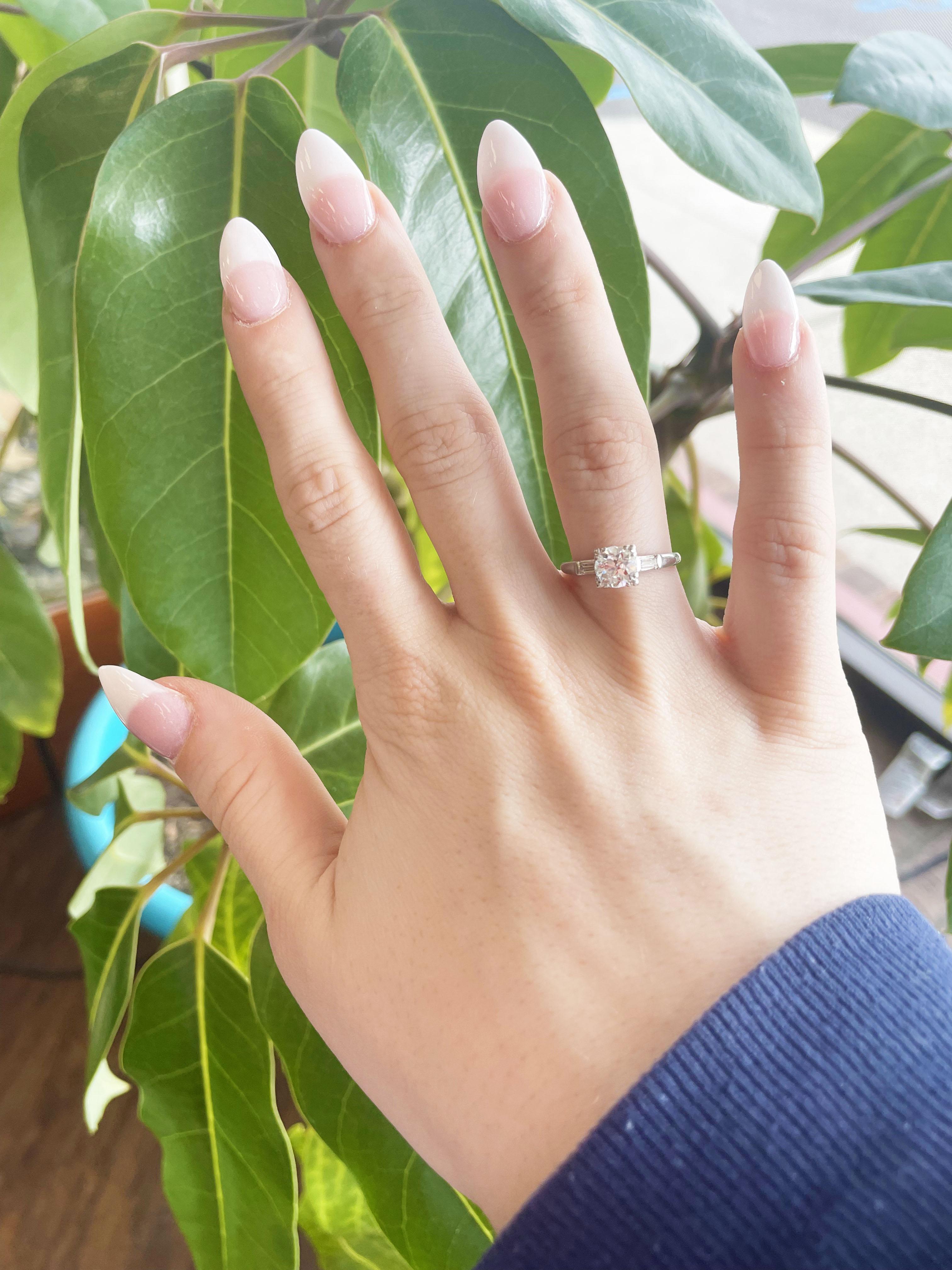 Women's 1940s Deco Platinum Diamond Engagement Ring For Sale