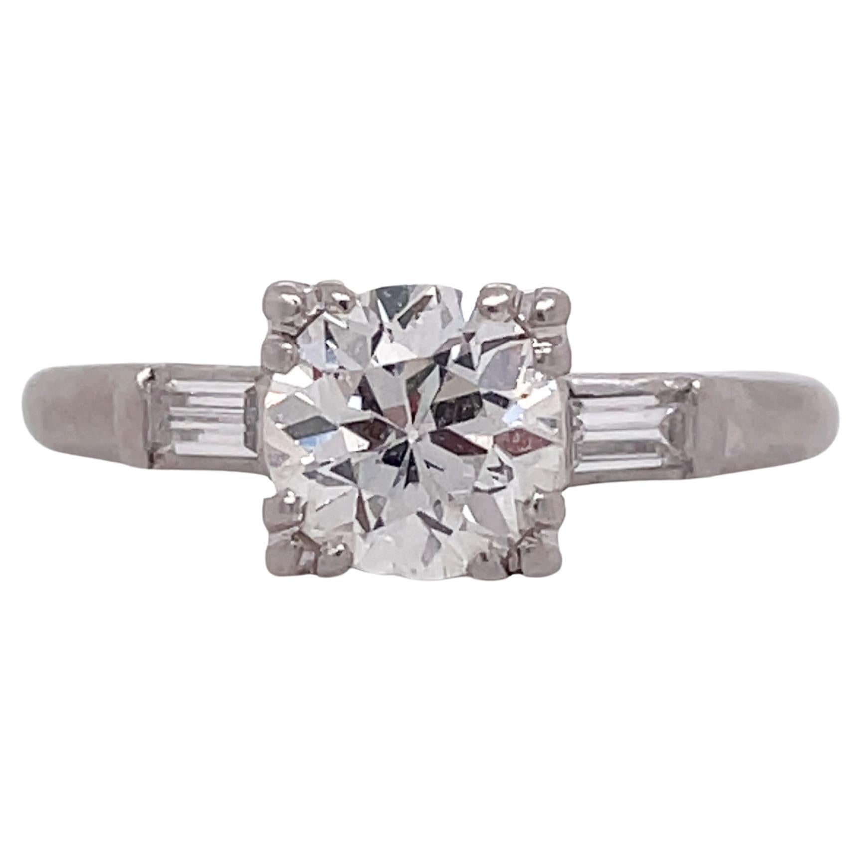 1940s Deco Platinum Diamond Engagement Ring For Sale