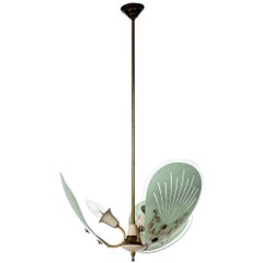 1940's Decorated Glass & Brass Italian Pendant