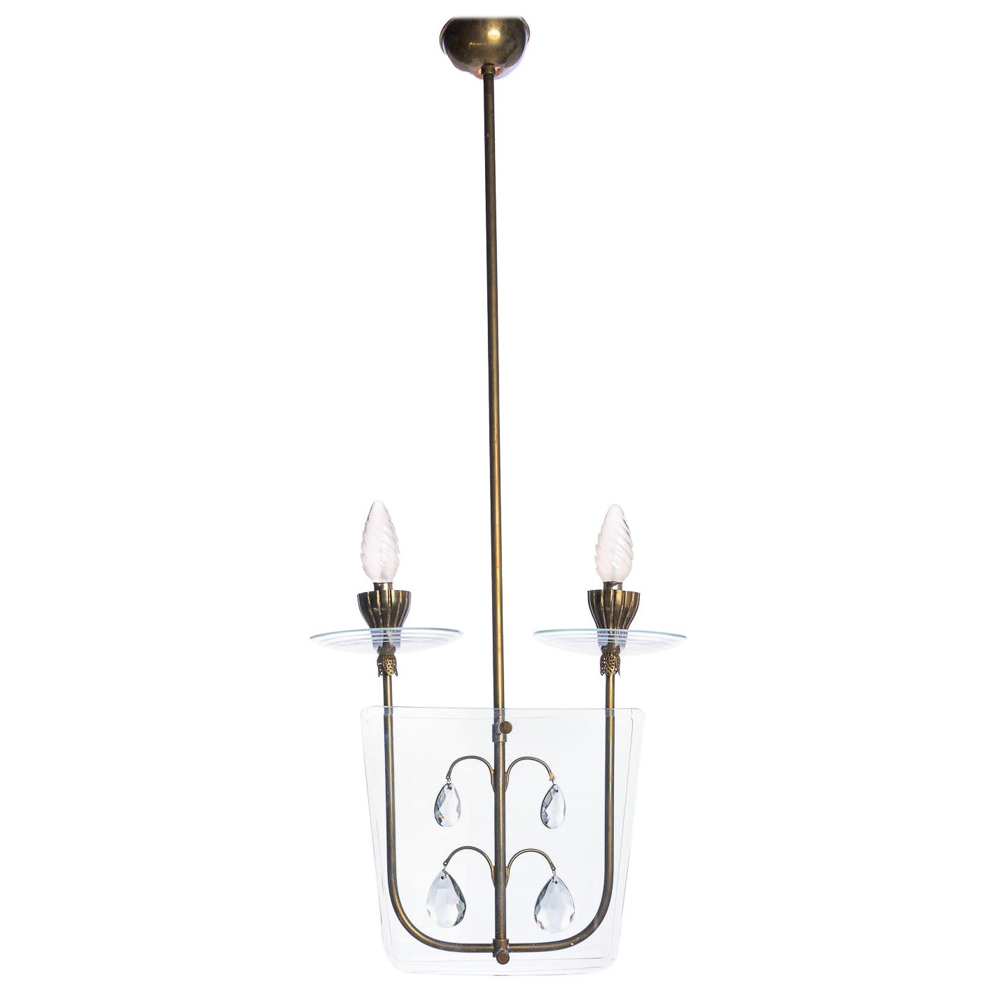 Colgante italiano de latón y cristal decorado de los años 40 en venta