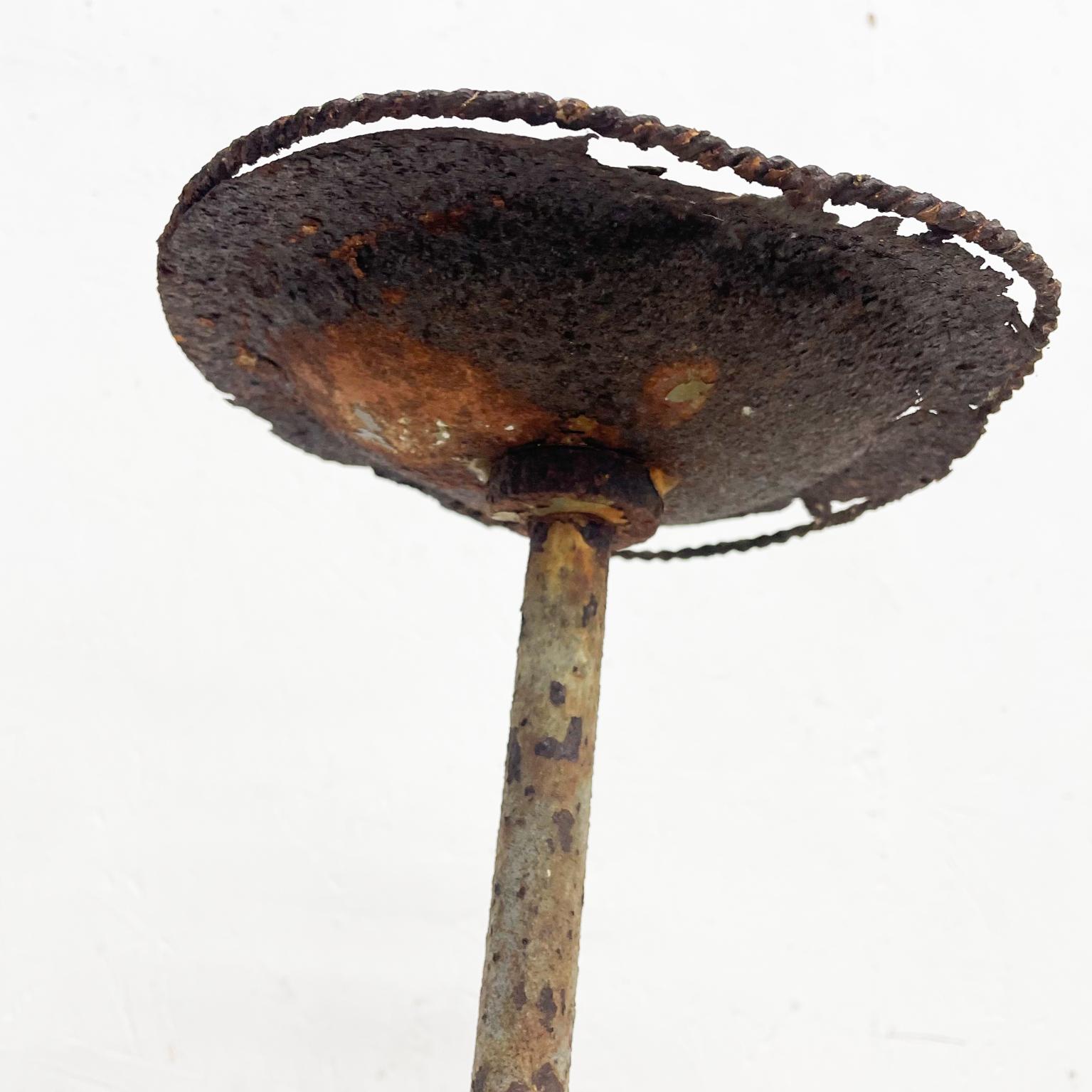 1940s Sculptural Distress Hand Forged Iron Floor Stand Tall Rustic Candle Holder 2
