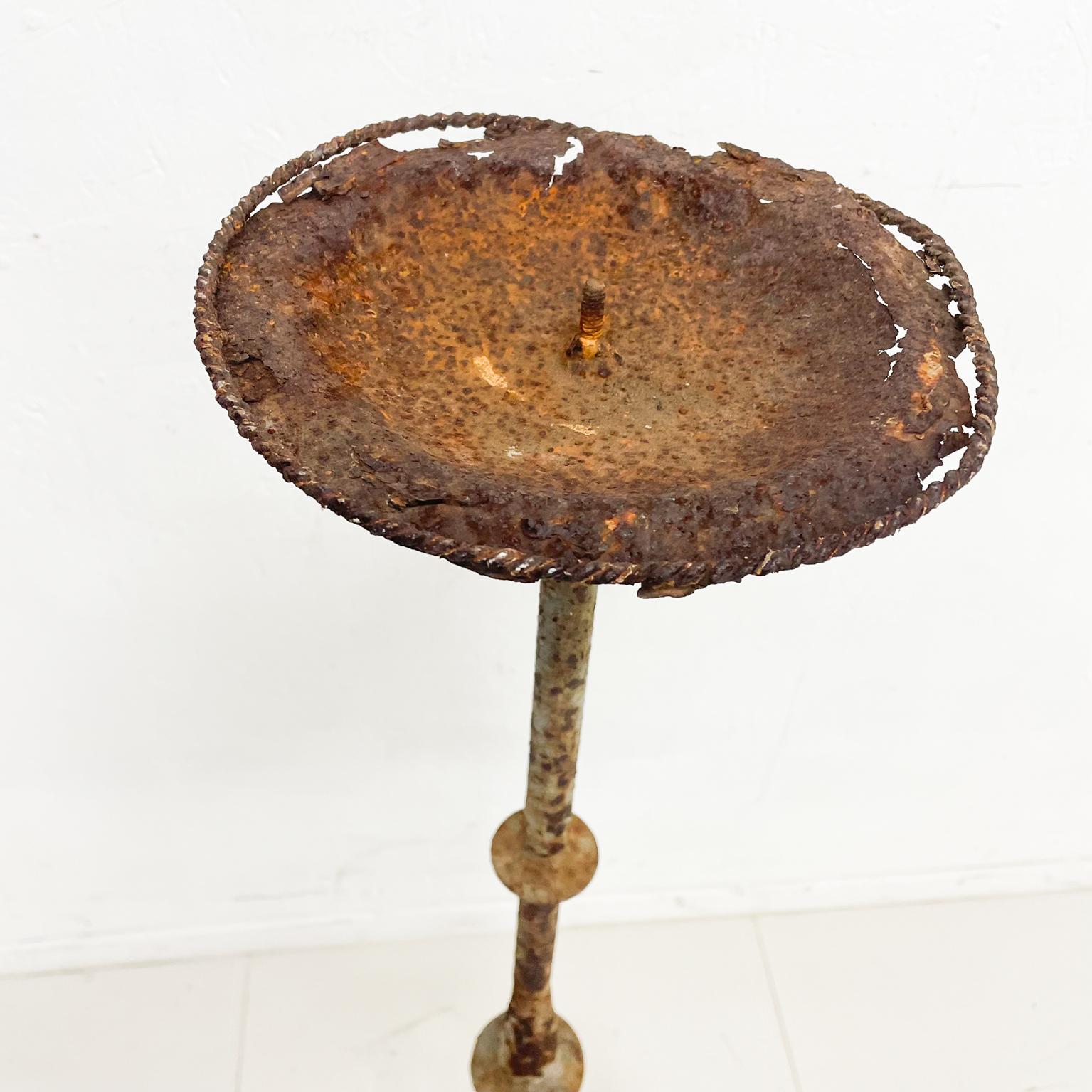 1940s Sculptural Distress Hand Forged Iron Floor Stand Tall Rustic Candle Holder 3